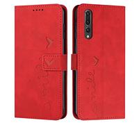 EATCYE Funda para Huawei P20 Pro, Carcasa PU Cuero Flip Cover Phone Case Protectora con Soporte, Bolsillo para Tarjetas y Cierre Magnético para Huawei P20 Pro (Rojo)