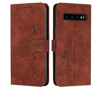 EATCYE Funda para Samsung Galaxy S10 Plus, Carcasa PU Cuero Flip Cover Phone Case Protectora con Soporte, Bolsillo para Tarjetas y Cierre Magnético para Samsung Galaxy S10 Plus (Marrón)