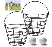 EATHEATY Paquete de 2 cestas de pelotas de golf con asa, contenedor grande de metal para pelotas de golf con capacidad para 50 pelotas cada una, transportador y organizador de pelotas de golf