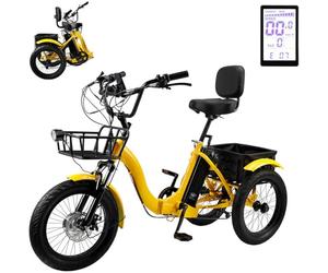 EaThsalL Triciclo con Bicicleta Electrica Plegable Adulto 18 Pulgadas con Cesta de Carga Neumáticos Anchos para Adultos Plegable y fácil de Escalar Capacidad de Carga de 120 kg (A)