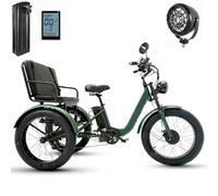 EaThsalL Triciclo Electrico Adulto 3 Ruedas 24 Pulgadas 7 Velocidades Anchos para Ciclistas de 200 kg para Adultos de Alta Resistencia con Canasta de Gran Capacidad Green-WithSeat