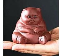 EatingBiting Bandeja de té chino Zisha para mascotas, accesorios para mascotas, hecha a mano, arcilla morada, bandeja de té para Kungfu, bandeja de té de gato perezoso de la suerte, decoración de