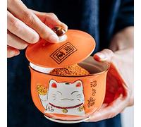EatingBiting Ceramics - Tarro de almacenamiento japonés Maneki Neko Lucky Cat con tapa y cuchara, tarro de almacenamiento de azúcar, sal y pimienta, olla con tapa y cuchara para cocina del hogar