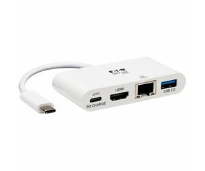 Eaton Adaptador Multipuerto USB C, 4K HDMI, Puerto USB A, GbE, Carga PD de 60W, HDCP, Blanco (U444-06N-H4GU-C)