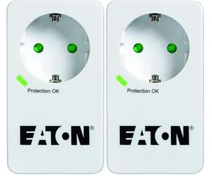 Eaton Multi Enchufe/Pararrayos - Eaton Protection Box 1 Tel@ DIN - PB1TD - 1 Schuko + 1 conexión telefónica - Negro y Blanco (Paquete de 2)