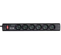 Eaton Multi Enchufe/Pararrayos - Eaton Protection Strip 6 Tel@ DIN - PS6TD - 6 enchufes Schuko + 1 Enchufe de teléfono - Negro