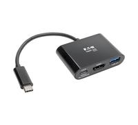 Tripp Lite U444-06N-H4UB-C Adaptador USB-C (Tipo-C) a HDMI con concentrador USB-A y Carga PD, USB 3.1, Gen1, Compatible con Thunderbolt 3, 4K x 2K @ 30 Hz, Negro