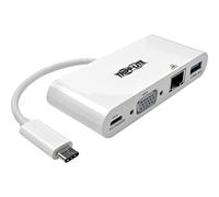 Tripp Lite U444-06N-VGU-C Adaptador USB-C (Tipo-C) a VGA con USB-A, Carga USB-C PD y Gigabit Ethernet, USB 3.1 Gen 1, Compatible con Thunderbolt 3, 1080p, Color Blanco