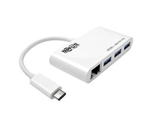 Eaton Tripp Lite Hub USB 3.x (5Gbps) de 3 Puertos con Puerto LAN, USB-C a 3X Puertos USB-A y Gigabit Ethernet, Blanco (U460-003-3AG)