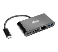 Tripp Lite U444-06N-H4GUBC Adaptador USB-C (Tipo-C) a HDMI con concentrador USB-A, Gigabit Ethernet, USB 3.1 Gen 1, Compatible con Thunderbolt 3, 4K x 2K @ 30 Hz, Carga PD, Negro