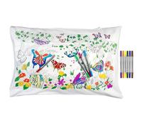 eatsleepdoodle Funda de Almohada para Colorear con Mariposas, Dibuja y Colorea Tu Propia Almohada con Mariposas de Todo el Mundo, Funda de Algodón para Niños con Rotuladores para Tela Lavables