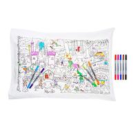 eatsleepdoodle Funda de Almohada para Colorear de Cuento de Hadas, Colorea Tu Almohada con Unicornios, Dragones, Princesas y más Personajes con los Rotuladores para Tela Lavables Incluidos