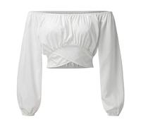 Eauptffy Blusa pirata para mujer, blusa medieval para mujer, manga larga, con mangas de campana, cintura elástica, hombros descubiertos, parte superior de pirata, ajustada, monocolor, blusa de verano,