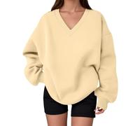 Eauptffy Camisetas deportivas para mujer, cuello en V, manga larga, oversize, elegante, para ocio, lindo, deportivo, sin capucha, diseño festivo, camiseta deportiva de Navidad, O beige., 3XL