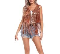 Eauptffy Chaleco de lentejuelas sin mangas para mujer, con borla, chaleco de traje con flecos frontal abierto, para festival, fiesta, festival, fiesta, festival, disfraz, discoteca, informal, Y2k