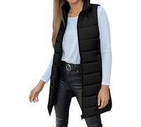 Eauptffy Chaleco largo sin mangas para mujer, chaqueta ligera de invierno sin capucha, elegante vintage, chaqueta softshell monocolor, chaqueta de entretiempo, chaqueta de trabajo, longitud media