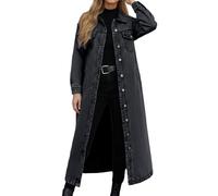 Eauptffy Chaqueta vaquera para mujer, elegante, abrigo vaquero, largo botones, solapa vaquera, abrigo oversize vintage, chaqueta para el tiempo libre, chaqueta modsiche para exteriores, chaqueta de