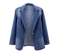 Eauptffy Clásico vaquero blazer para mujer con solapa, un botón, manga larga, estrecha, chaqueta vaquera, vintage, con bolsillos, chaqueta de oficina, primavera, otoño, vaquera, O azul., XXL