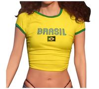 Eauptffy Crop Top Brasil Camiseta de Bebé para Mujeres - Tops Brasil Crop Tops Camisetas Gráficas Camisetas Vintage 90 Streetwear Camisas Blusa sin cordones, S