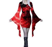 Eauptffy Disfraz de Halloween con ropa medieval sangrienta, vestido sexy de Helloween, vestido steampunk, gótico, para fiesta, carnaval, escenario, fiesta, vestido de fiesta espeluznante, S rojo, M