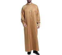 Eauptffy Djellaba Hombres Musulmanes Cuello Alto Ramadán Oración Islámica Camisa Cuello Alto Vestido Marroquí Largo Abaya Talla Grande Caftán Dubai Jelaba Oriente Medio Ropa de Oración Caftán, O Khaki