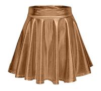 Eauptffy Falda para mujer, brillante, metálica, para fiesta, minifalda plisada, cintura alta, sexy, línea A, plisada, deportiva, patinadora, minifalda, monocolor, para fiesta, club, plisado, O Café