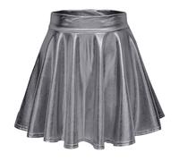 Eauptffy Falda para mujer, brillante, metálica, para fiesta, minifalda plisada, cintura alta, sexy, línea A, plisada, deportiva, patinadora, minifalda, monocolor, para fiesta, club, plisado, O gris