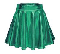Eauptffy Falda para mujer, brillante, metálica, para fiesta, minifalda plisada, cintura alta, sexy, línea A, plisada, deportiva, patinadora, minifalda, monocolor, para fiesta, club, plisado, O Verde