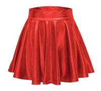Eauptffy Falda para mujer, brillante, metálica, para fiesta, minifalda plisada, cintura alta, sexy, línea A, plisada, deportiva, patinadora, minifalda, monocolor, para fiesta, club, plisado, O rojo