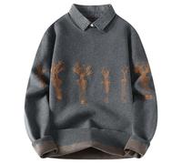 Eauptffy Jersey de punto para hombre 2 en 1, camisa de cuello de manga larga, sudadera con patrón trenzado, sudadera otoño-invierno, jacquard, cuello redondo, suéter suelto, punto grueso, suéter