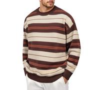 Eauptffy Jersey Herren mit Querstreifenmuster Entspannter Passform Sweater Langärmelig Warm Winterpullover Stripe Rundhalspullover Vintage Gestrickte Strickpullover Weich Strickpulli, O Kaffee, L