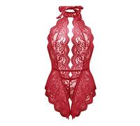 Eauptffy Lencería Para Mujer Babydoll Teddy Lencería Tirantes Encaje Translúcido Hollow Out Profundo Cuello en V Espalda Descubierta Con Entrepierna Abierta Body Provocative Lencería De Una Pieza