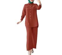 Eauptffy Mujeres musulmanas conjuntos de dos piezas de manga larga vestido top con ajuste holgado pantalones casuales islámico monocolor ropa Turquía Dubai árabe abaya traje ramadán Eid oración trajes