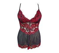 Eauptffy Negligee Mujer Sexy Tallas Grandes Babydoll Lencería Encaje Cuello en V Profundo Nightwear Malla Vestido de Noche Abra Entrepierna Abierta Pechos Grandes Bata Mono Pijama Conjunto de Pijamas