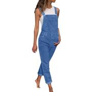 Eauptffy Peto vaquero para mujer, estilo retro, pantalones vaqueros con tirantes de pierna recta, pantalones ajustables, corte holgado, mono de pierna recta, sin mangas, suelto, mono, azul claro1, M