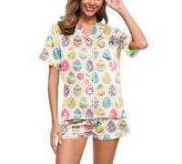 Eauptffy Pijama para mujer, pijama de verano para mujer, conjunto de pijama de dos piezas, ropa de dormir corta, cuello vuelto con botón, ropa de casa, cómoda e informal, manga corta, vestido de noche