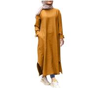 Eauptffy Ropa de oración para mujer, musulmana, abaya, manga larga, informal, caftán islámico, cuello redondo, monocolor, vestido largo forro, Umrah Hajj, suelto, sudadera, Ramadán, O amarillo., XXL