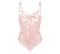 Eauptffy Ropa interior de encaje para mujer, ropa interior de encaje translúcido, cuello en V, espalda descubierta, con entrepierna abierta, ropa interior provocativa de una pieza