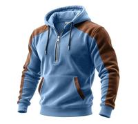 Eauptffy Sudadera con capucha para hombre con cremallera gruesa y cálida, con bloqueo de color, sudadera cálida con capucha medieval, vintage, sudadera con capucha, O Sky Blue, XXL