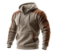 Eauptffy Sudadera con capucha para hombre con cremallera gruesa y cálida, con bloqueo de color, sudadera cálida con capucha medieval, vintage, sudadera con capucha, O Khaki, XXL