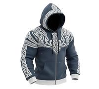 Eauptffy Sudadera con cremallera vikinga para hombre, mitología nórdica, tatuajes vikingos, chaqueta con capucha, sudadera punk, sudadera con capucha, sudadera informal con bolsillos, O Navy, XXL
