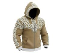 Eauptffy Sudadera con cremallera vikinga para hombre, mitología nórdica, tatuajes vikingos, chaqueta con capucha, sudadera punk, sudadera con capucha, sudadera informal con bolsillos, O Khaki, XXL