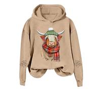 Eauptffy Sudaderas con capucha para mujer, otoño, invierno, estampado de barro alto, cuello redondo, manga larga, sudadera con capucha, cómoda y festiva, camisetas deportivas, O Khaki, XL