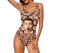 Eauptffy Traje de Baño Personalizado para Mujer - Foto de Cara Personalizada de una Pieza, Traje de Baño Divertido para Novia, Regalo de Fiesta en la Playa, Talla M, Color Braun6