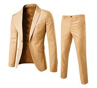 Eauptffy Traje para hombre de 2 piezas, corte ajustado, traje deportivo, traje de negocios, de manga larga, clásico, vintage, traje de ocio, ligero, traje deportivo, monocolor, O Khaki, 6XL
