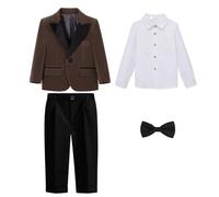 Eauptffy Trajes Niños Traje de Color Sólido 4 Piezas Otoño Invierno Chaleco Sakko Conjuntos Niños Host Bautizo Ropa de Bautizo 1-14Y Trajes formales Elegantes Disfraces, O Café., 110 cm
