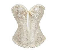 Eauptffy Vestido de corsé para mujer, corsé sobre el pecho con cordones, satén con cordones, corsé vintage, corsé de encaje retro, corsé, beige, L