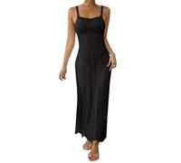 Eauptffy Vestido de playa para mujer, cuello redondo, sin mangas, para el tiempo libre, para la playa, minivestido de tirantes delgados, tallas grandes, vestido de verano, bohemio, vestido de cóctel