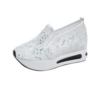Eauptffy Zapatillas con bordado de flores para mujer, tejido de malla translúcida, zapatos de tela de encaje, transpirables, antideslizantes, para caminar, brillantes, para verano, para correr, para