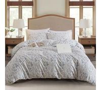 EAVD Fresh Blue Floral Duvet Cover Queen Soft 100% Cotton Garden Floral Aesthetic Bedding Set with 2 Pillowcases Cottagecore Botanical Duvet Cover with Zipper Closure